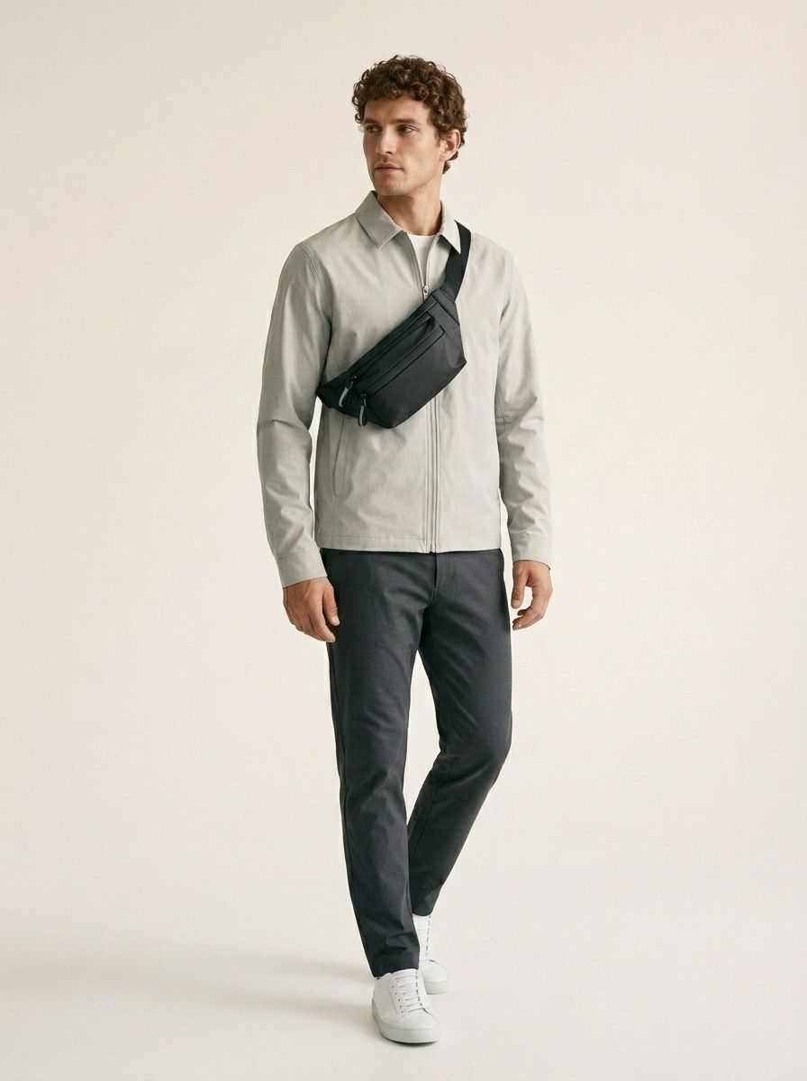 Men's Matte Black Multi-Pocket Fanny Pack Sling Bag