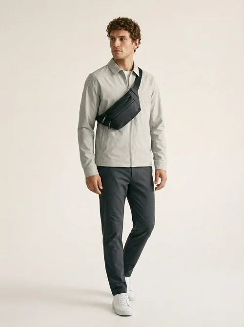 Men's Matte Black Multi-Pocket Fanny Pack Sling Bag