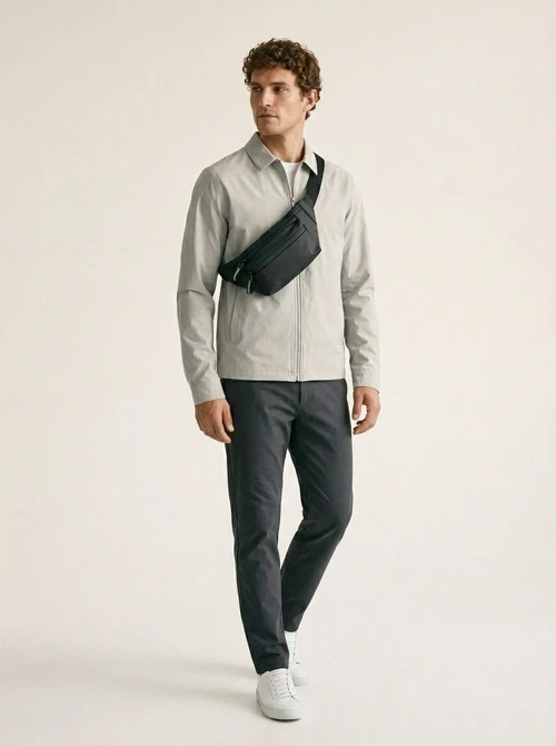 Men's Matte Black Multi-Pocket Fanny Pack Sling Bag