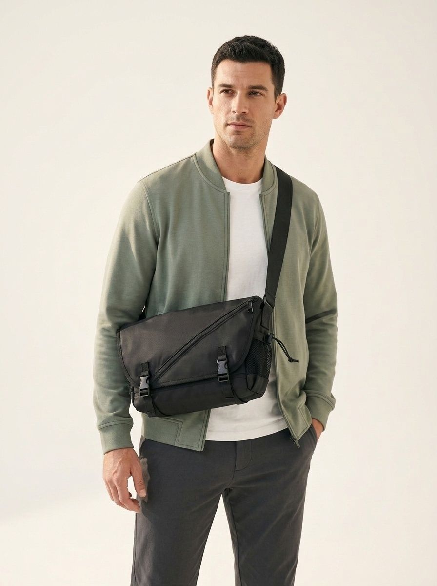 Men's Black Messenger Bag - Tech Crossbody Sling