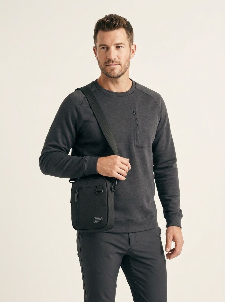 Men's Casual Black Crossbody Bag - Small Shoulder Messenger