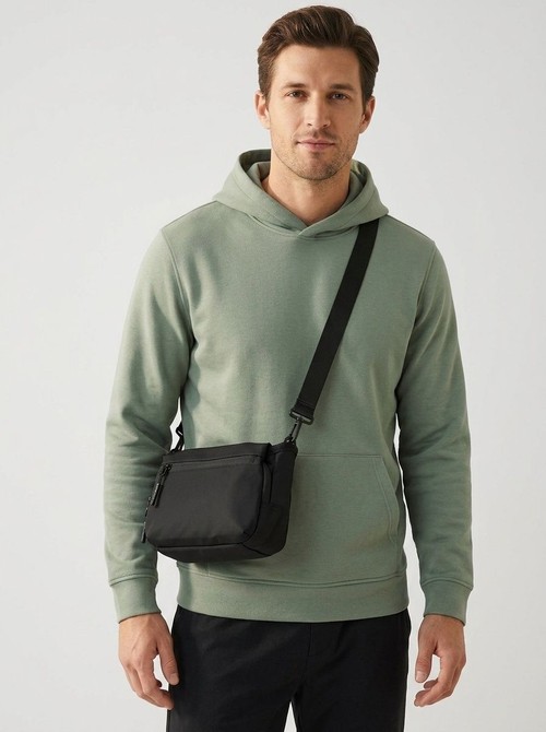 Men's Black Nylon Crossbody Bag - Compact Shoulder Pouch