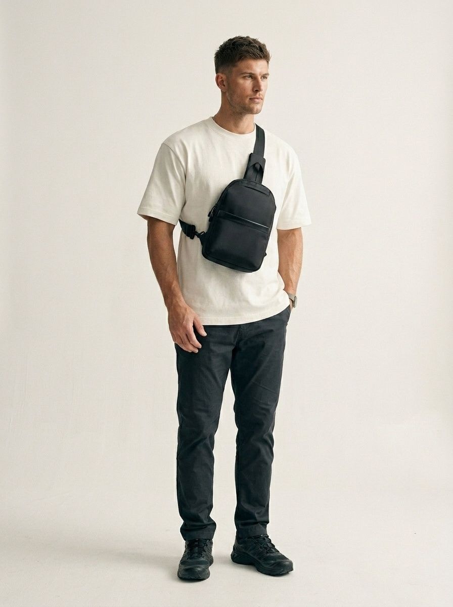 Men's Lightweight Black Sling Bag - Crossbody Chest Pack