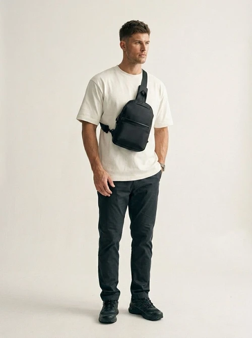 Men's Lightweight Black Sling Bag - Crossbody Chest Pack