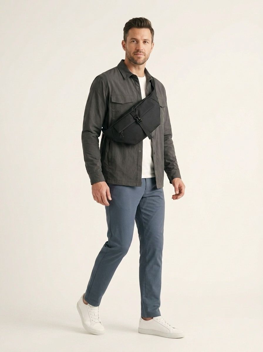 Sleek Black Crossbody Sling Bag - Modern Waist Pack