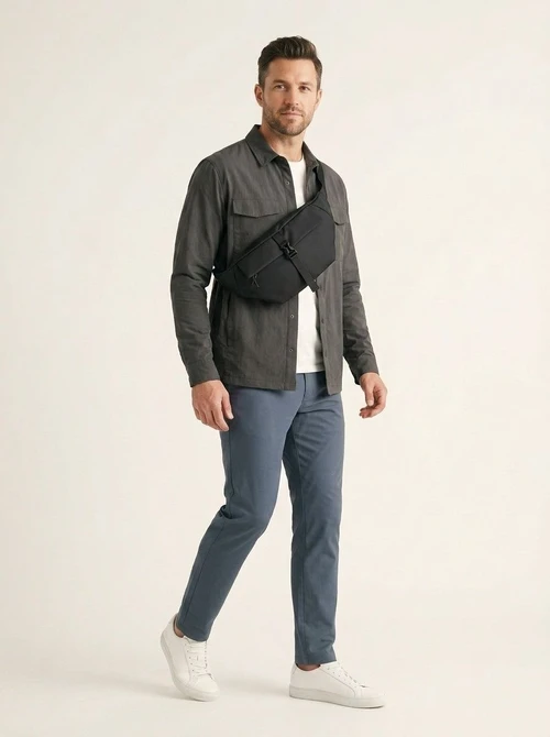 Sleek Black Crossbody Sling Bag - Modern Waist Pack