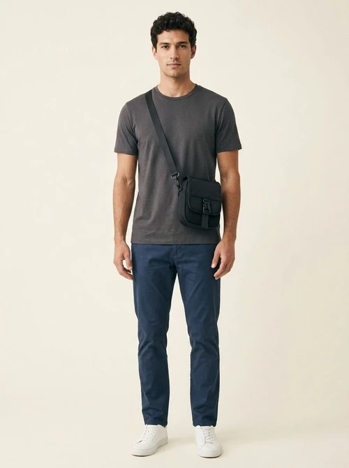 Men's Black Casual Crossbody Bag with Buckle