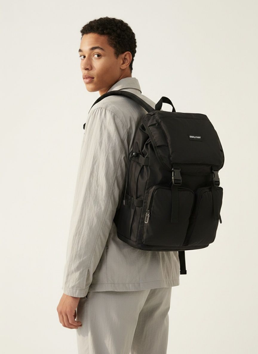 Men's Casual Black Flap Top Backpack - Laptop Daypack