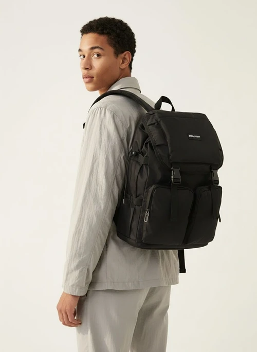 Men's Casual Black Flap Top Backpack - Laptop Daypack