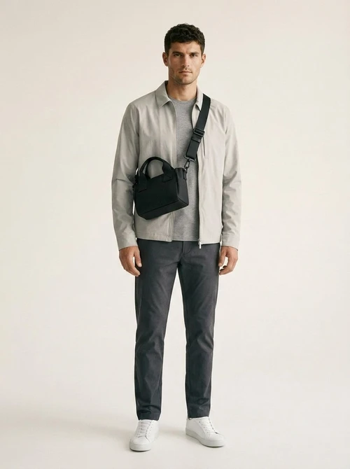 Mini Crossbody Tote Bag with Top Handles - Black