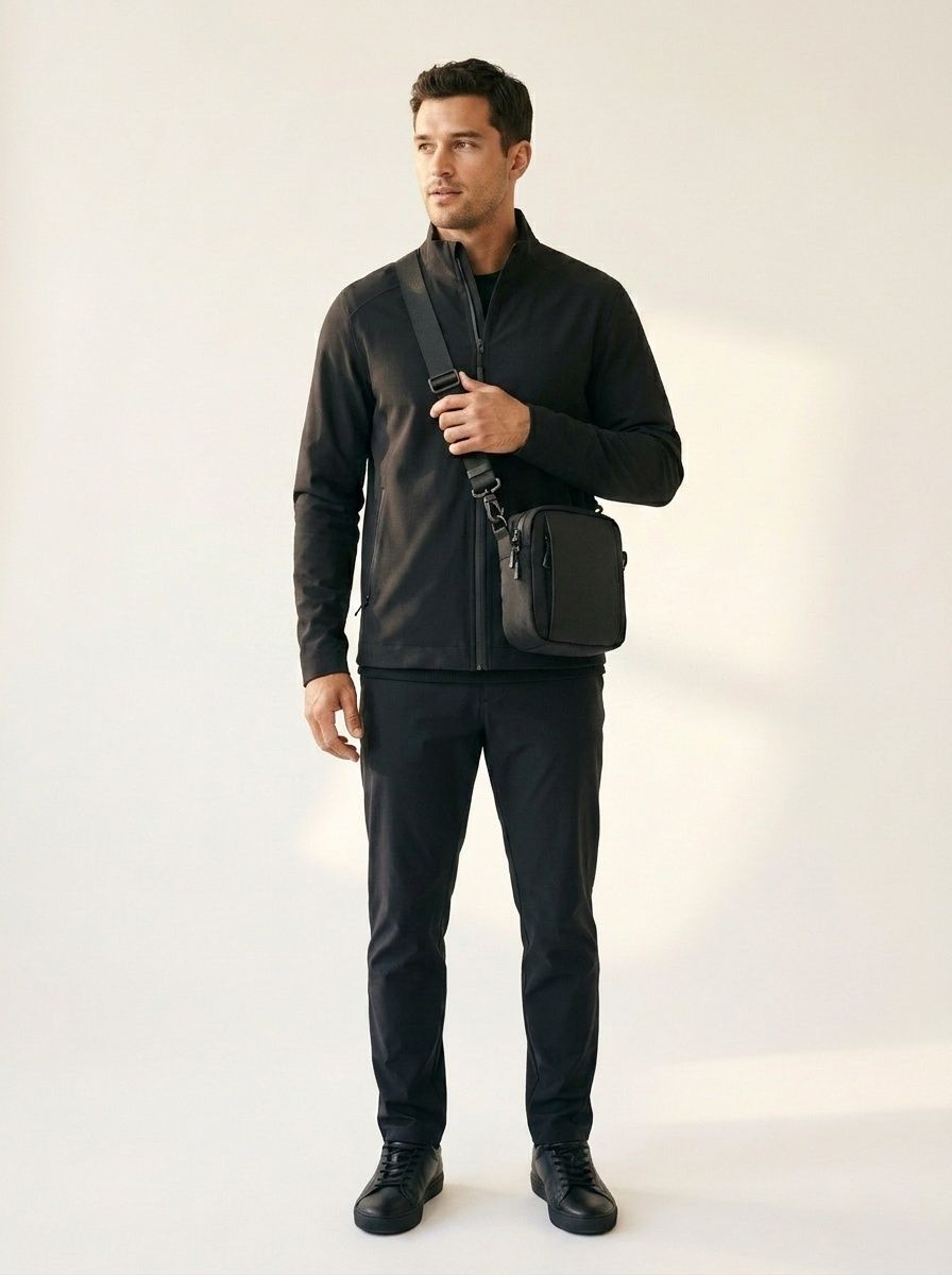 Men's Compact Crossbody Bag - Matte Black Shoulder Pouch