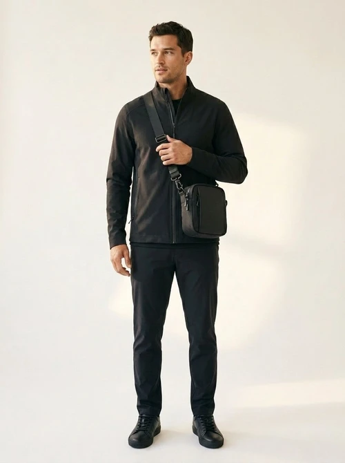 Men's Compact Crossbody Bag - Matte Black Shoulder Pouch