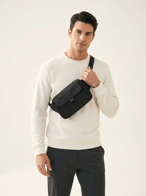 Sac banane bandoulière noir pour homme - Sac de poitrine polyvalent
