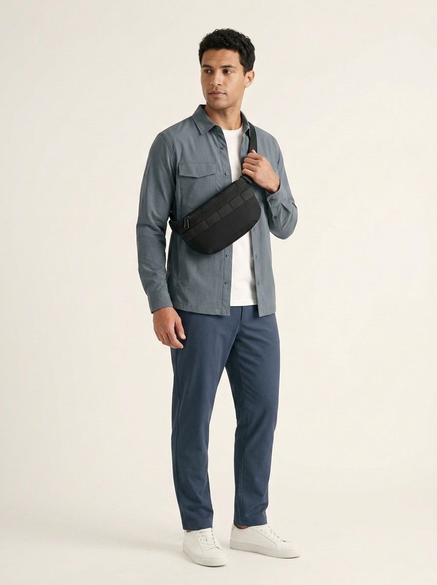 Men's Black Crossbody Bag - Casual Sling Chest Pack