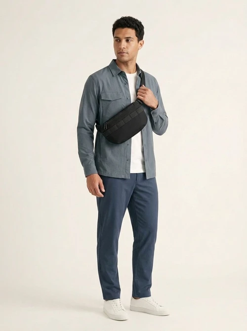 Men's Black Crossbody Bag - Casual Sling Chest Pack