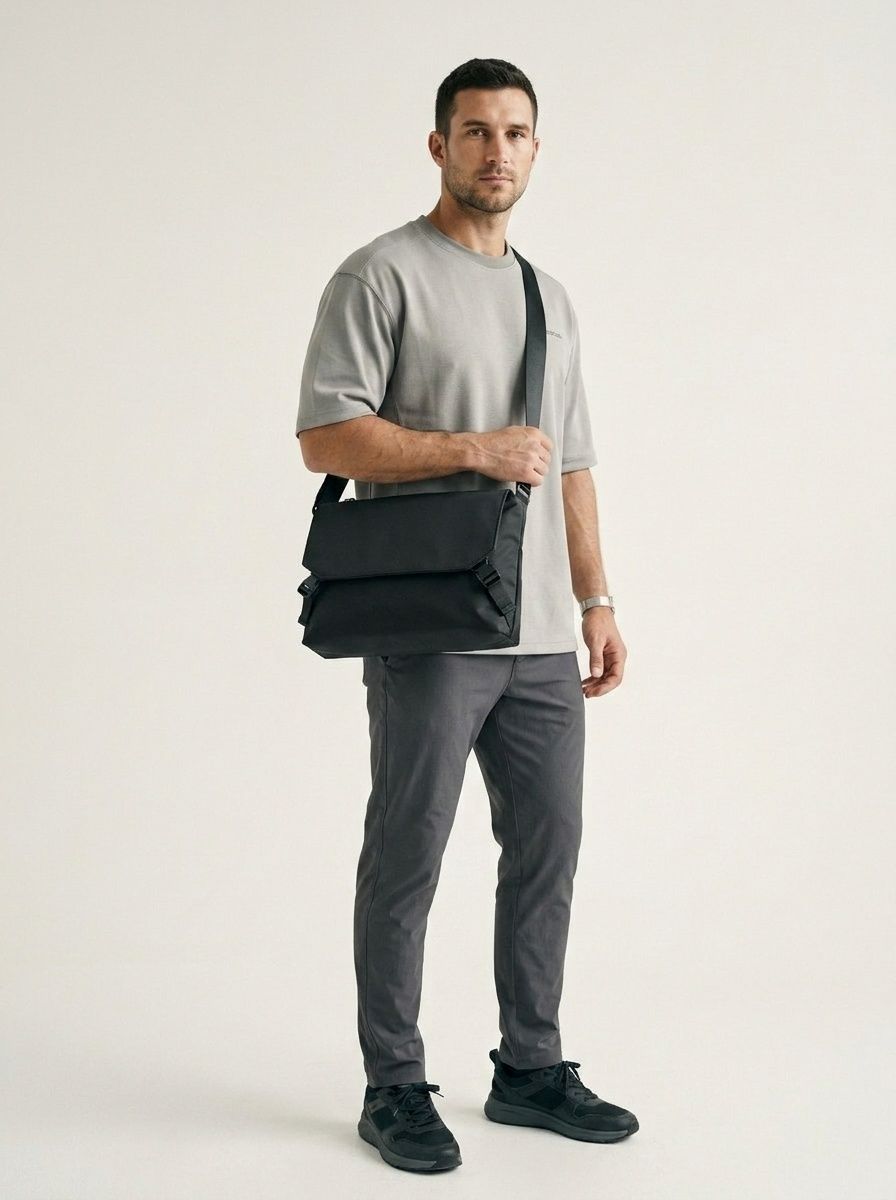 Men's Matte Black Crossbody Messenger Bag
