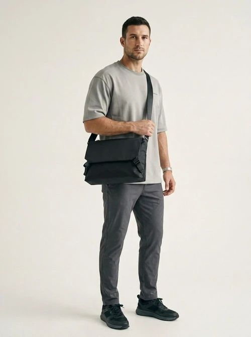 Men's Matte Black Crossbody Messenger Bag