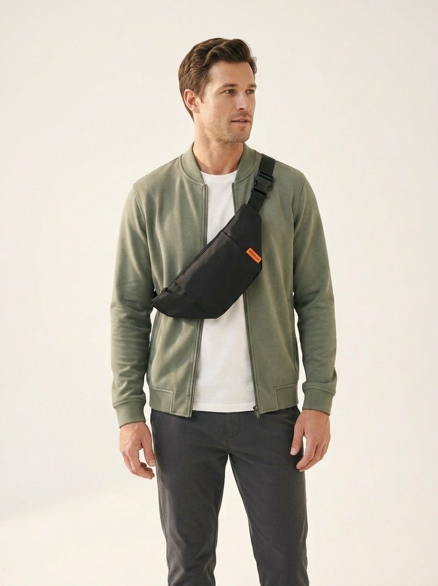 Men's Black Crossbody Sling Bag - Casual Fanny Pack