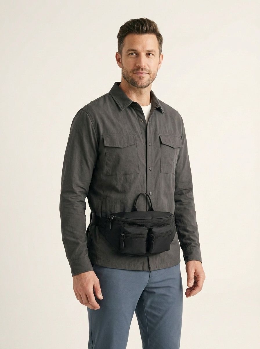 Men's Black Multi-Pocket Fanny Pack | Chest Bag