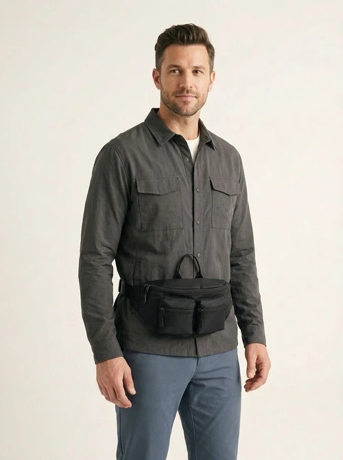 Men's Black Multi-Pocket Fanny Pack | Chest Bag
