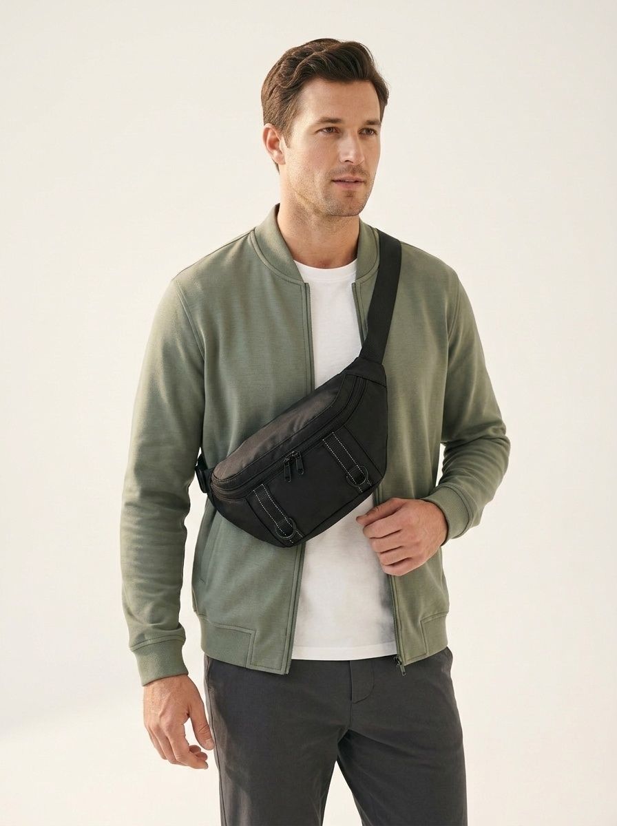 Men's Black Crossbody Sling Bag - Durable & Stylish