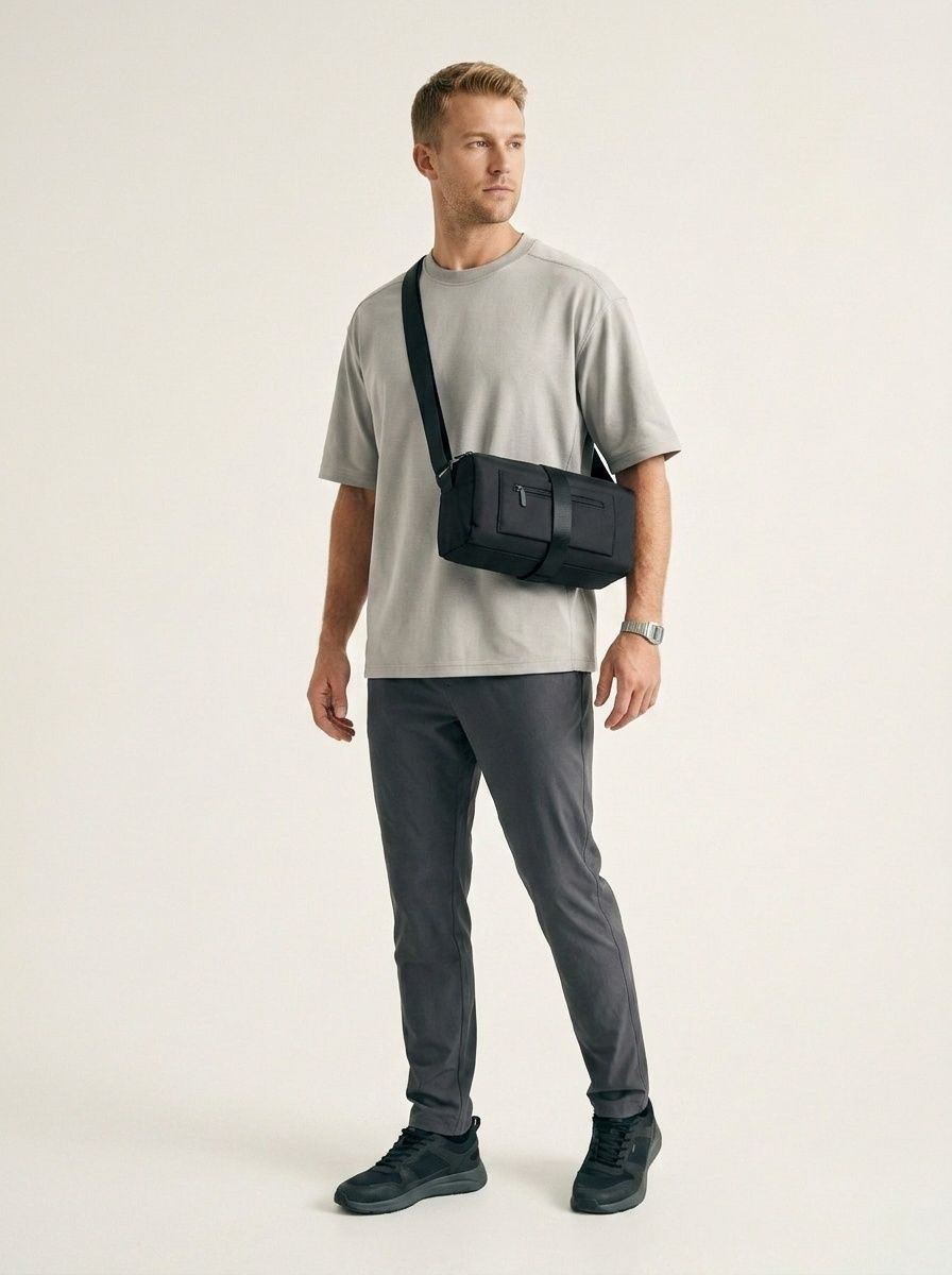 Men's Black Crossbody Duffel Bag - Gym & Travel