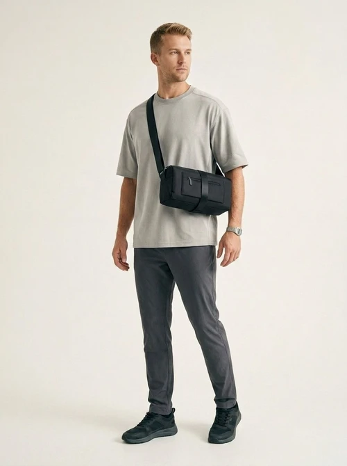 Men's Black Crossbody Duffel Bag - Gym & Travel