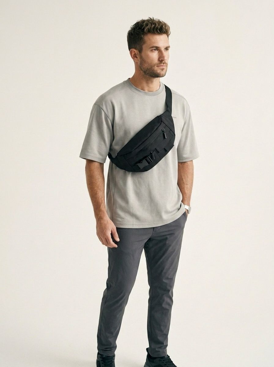 Men's Black Tactical Fanny Pack Chest Bag Sling Bag