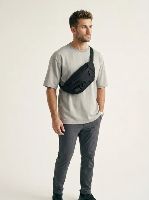Sac banane tactique noir pour homme, sac de poitrine, sac bandoulière