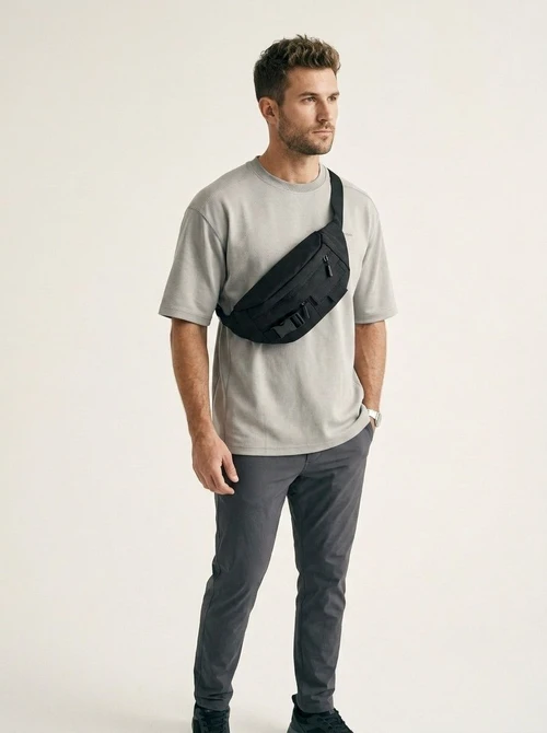 Men's Black Tactical Fanny Pack Chest Bag Sling Bag