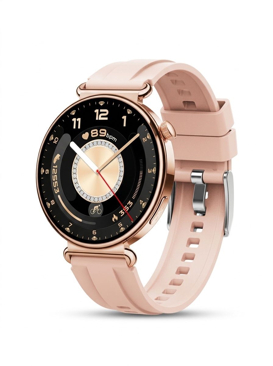 Women's ECG Smart Health Watch with Round AMOLED Touchscreen
