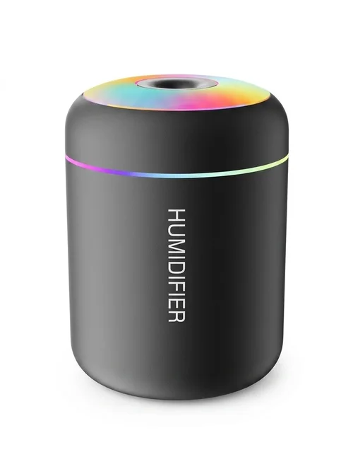 Humidificador USB mini portátil, difusor de aceites esenciales de 180 ml con luz nocturna RGB de 7 colores, niebla fina y silenciosa para coche, hogar, oficina y viajes.