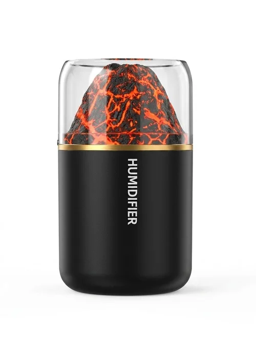 Humidificador y difusor de aceites esenciales con efecto llama de lava, 180 ml, generador de niebla ultrasónico silencioso con luz nocturna de llama cautivadora para el hogar, el dormitorio y la oficina.