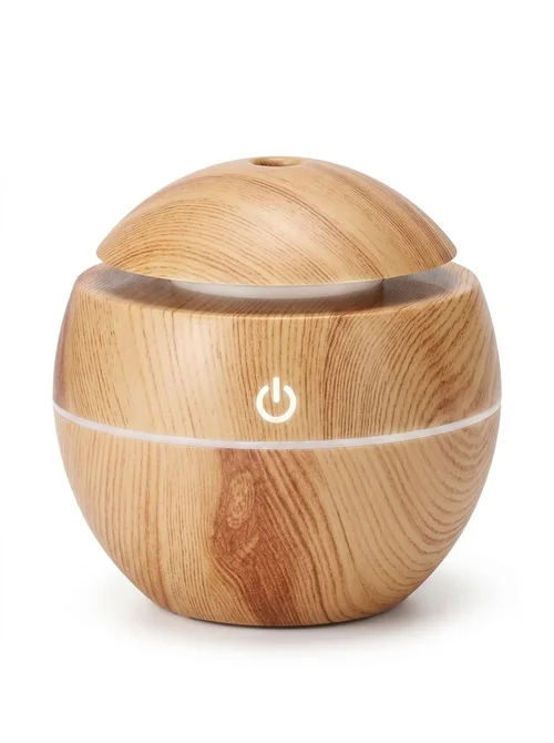 Mini humidificador USB con diseño de vetas de madera y difusor de aromas, 200 ml, portátil, silencioso, generador de niebla ultrasónico con luz LED de 9 colores, modos de 4/8 horas para el hogar y el escritorio.