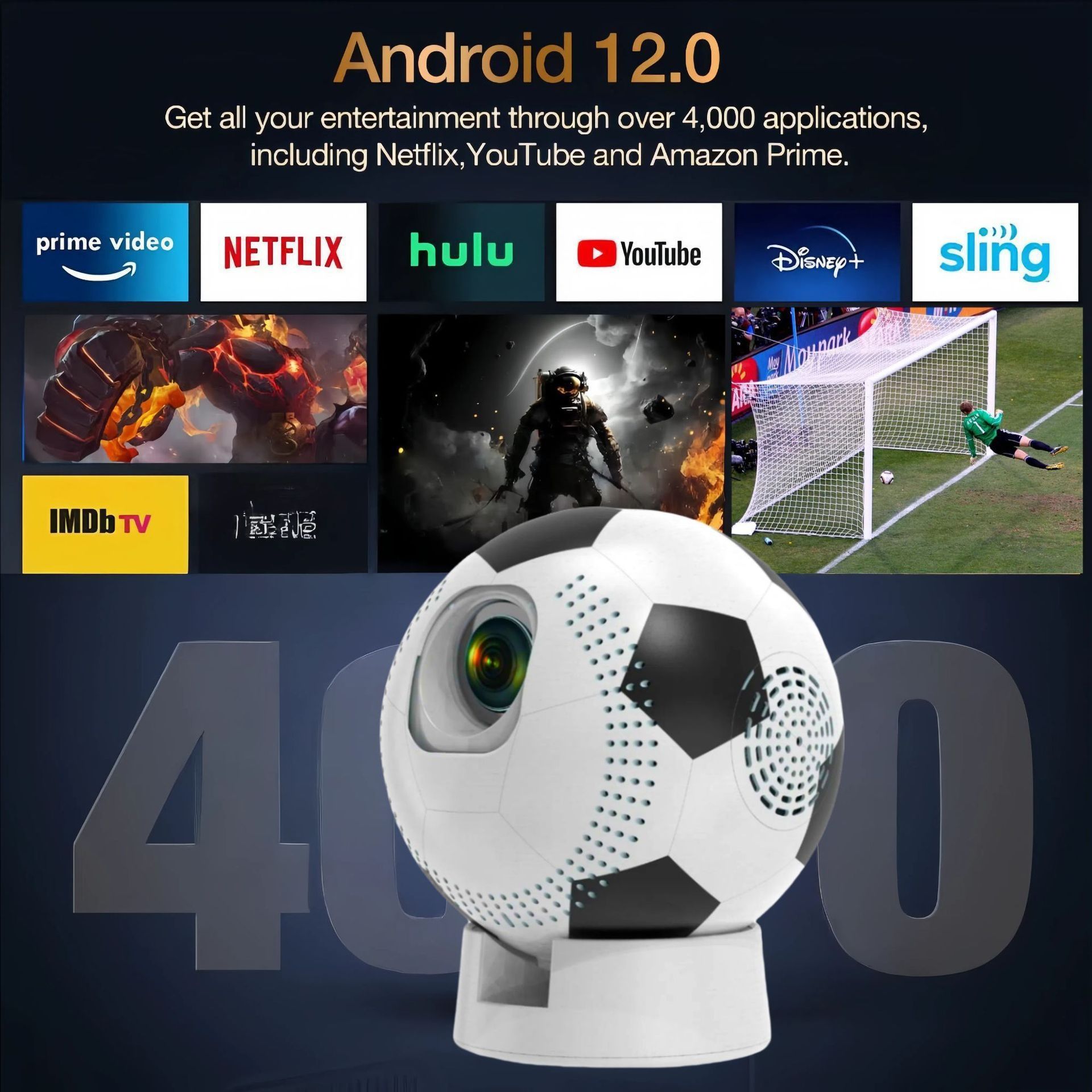 2026 World Cup Football 4K Smart Projector -  Support Android 13, 1080P HD, up to 130" display- Model#Q8