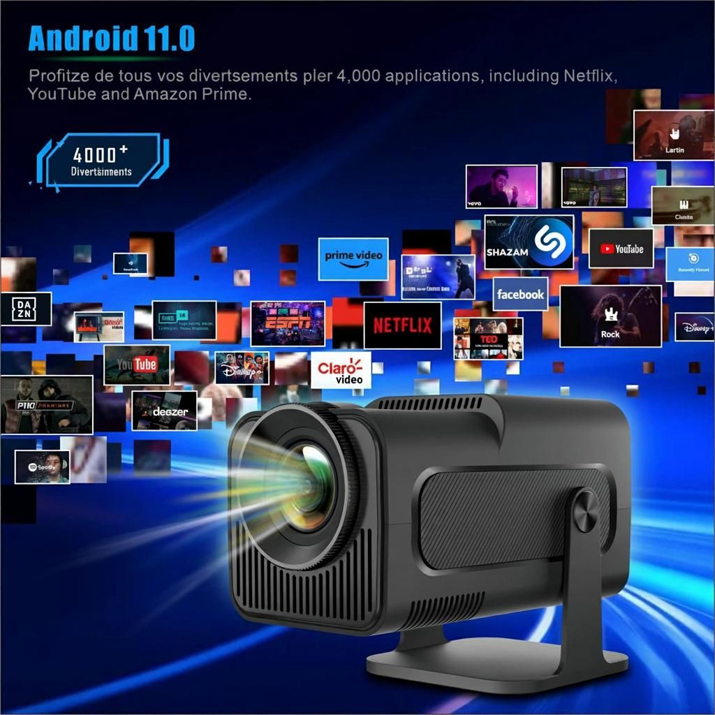 Projecteur portable intelligent Android 11.0, écran 130", Wi-Fi BT-6 - Modèle n° HY320