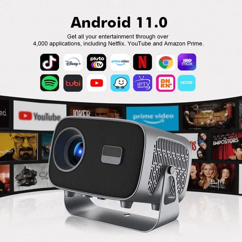 Portable 4K Smart Projector with Android 11, WiFi BT-5 & Bluetooth with auto electronic focus - Model#A10
