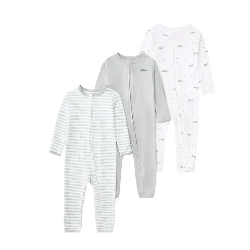 Baby unisex 3-pack slaappakjes met ritssluiting - Zachte katoenen rompertjes