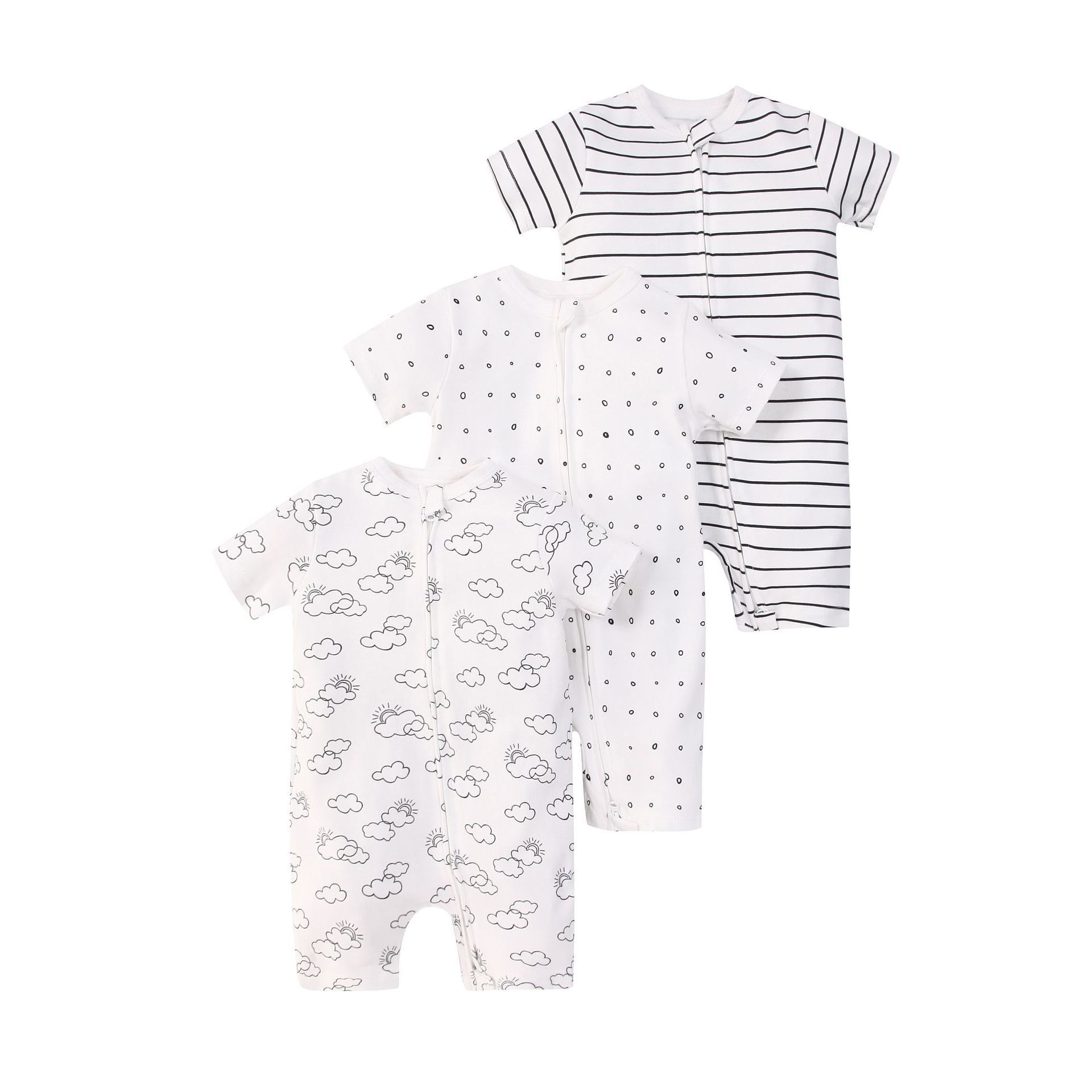 Baby 3-pack rompertjes met korte mouwen en ritssluiting - Zachte katoenen slaapzakjes