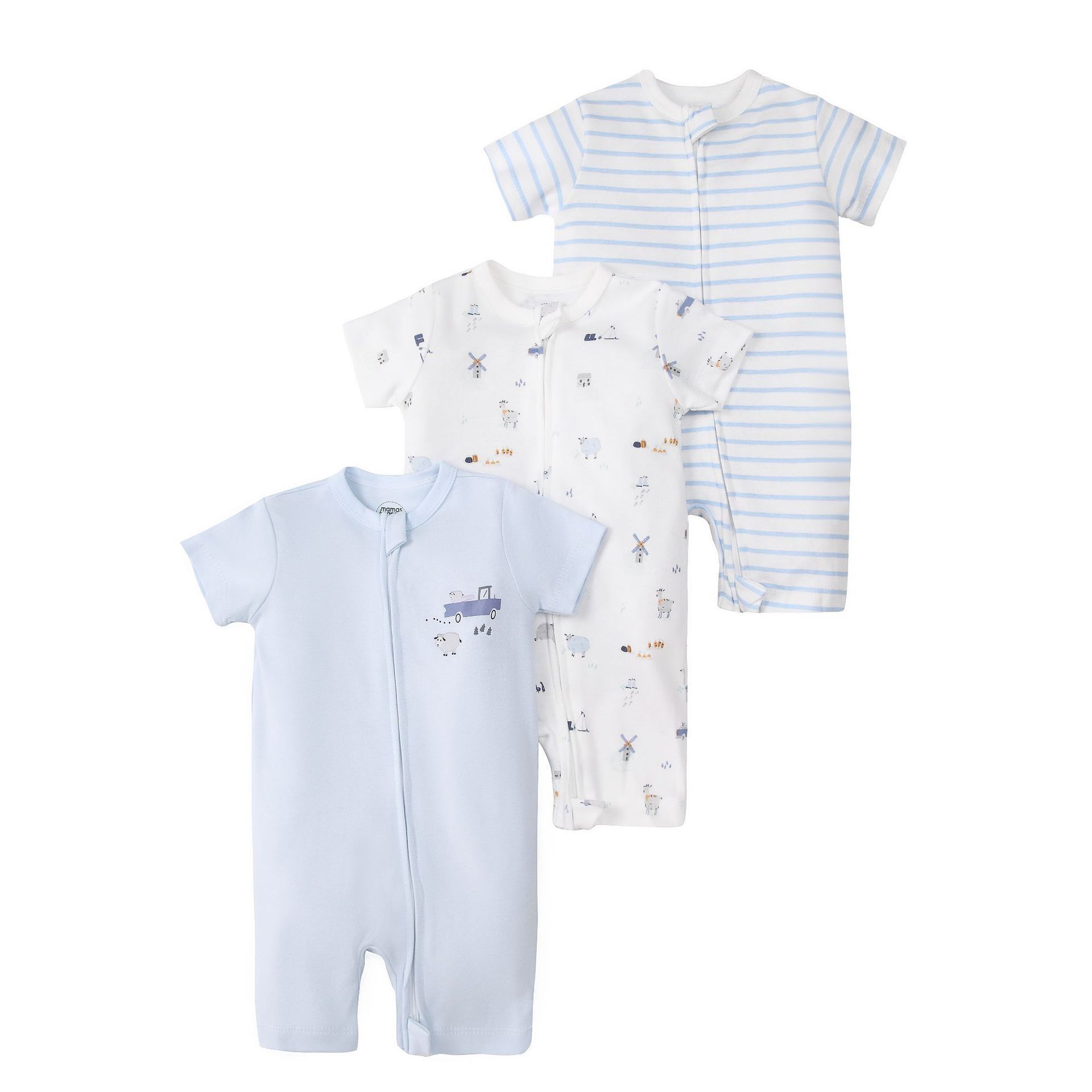 Baby 3-pack rompertjes met korte mouwen en ritssluiting - Zachte katoenen slaapzakjes