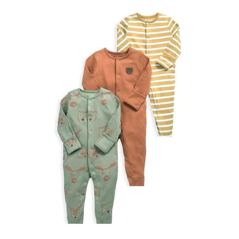 Set van 3 babyrompertjes met lange mouwen en drukknoopjes - Zachte katoenen slaapzakjes