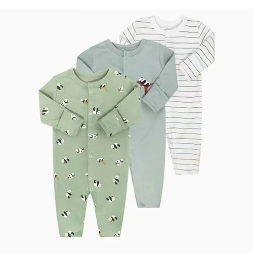 3-Pack Baby Long Sleeve Snap Rompers 4 - Soft Cotton Sleepsuits