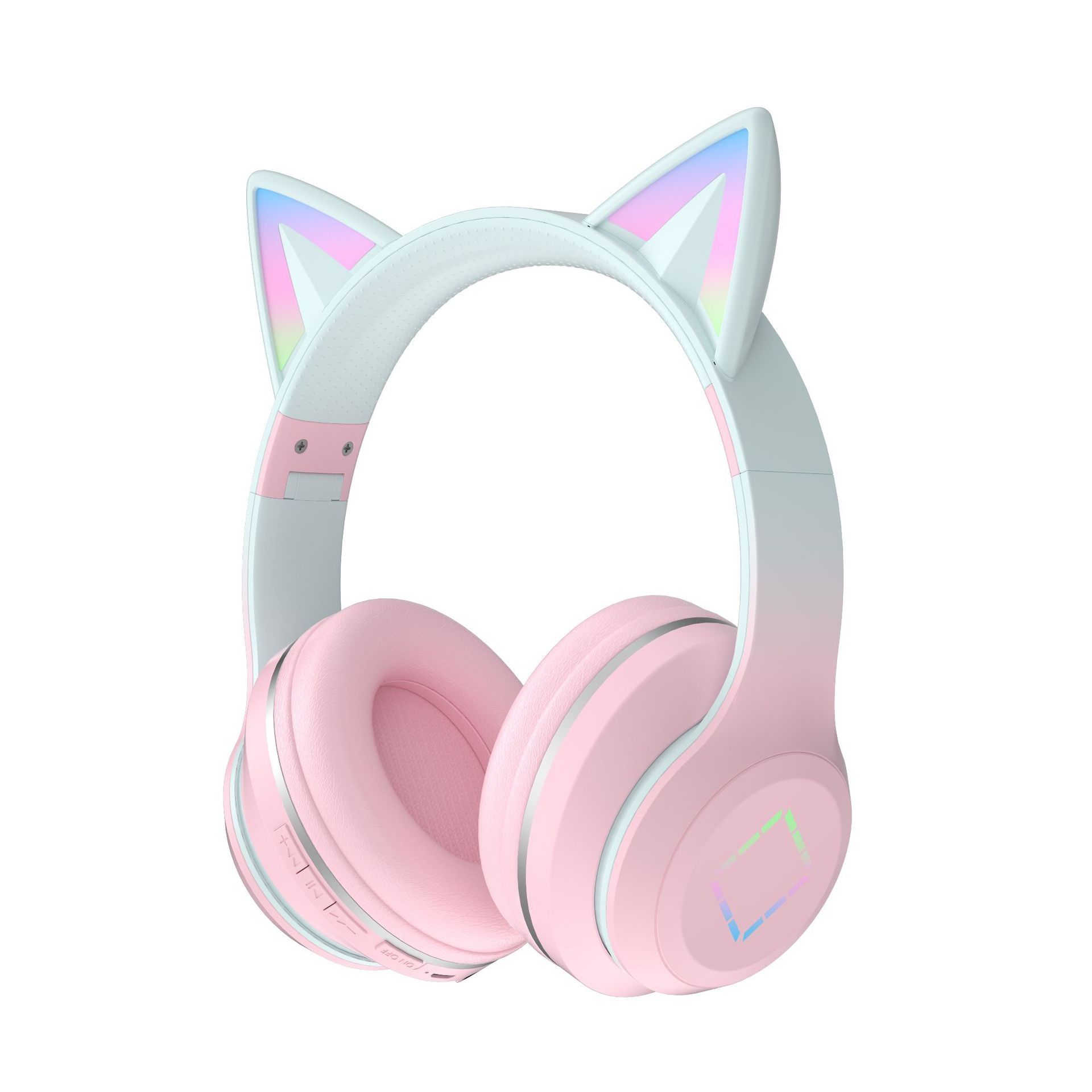 Cat Ear Wireless Bluetooth 5.1 Headphones with RGB LED Lights, 40mm Drivers, 15H Playtime, Built-in Mic & TF Card Slot, Over-Ear Foldable Headset for Kids & Adults