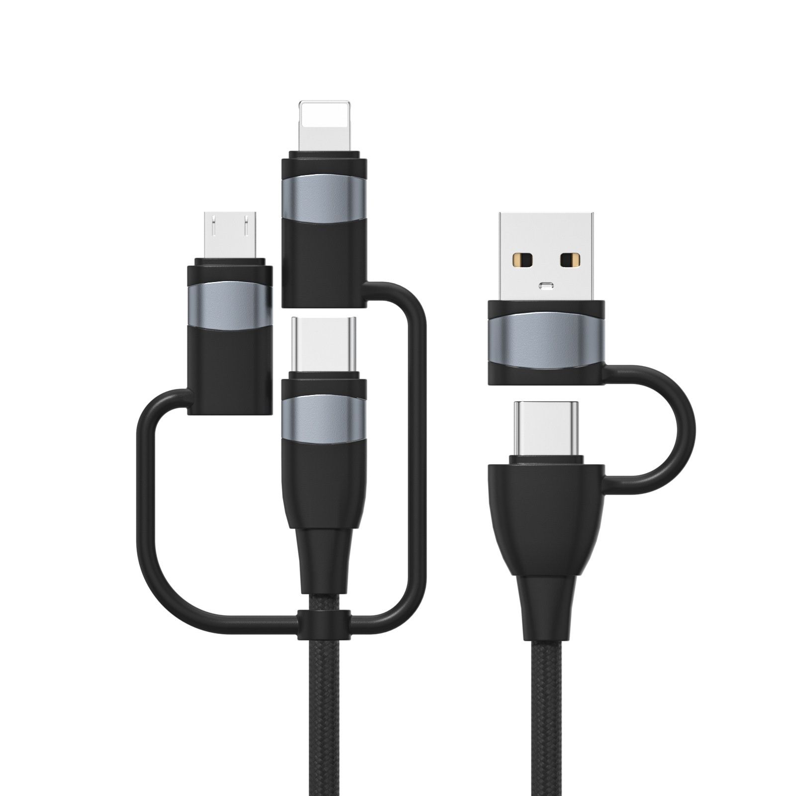 5-in-1 60W PD Fast Charging Cable, USB-A/USB-C to Lightning/Micro USB Multi Charger Cord for iPhone, iPad, Android