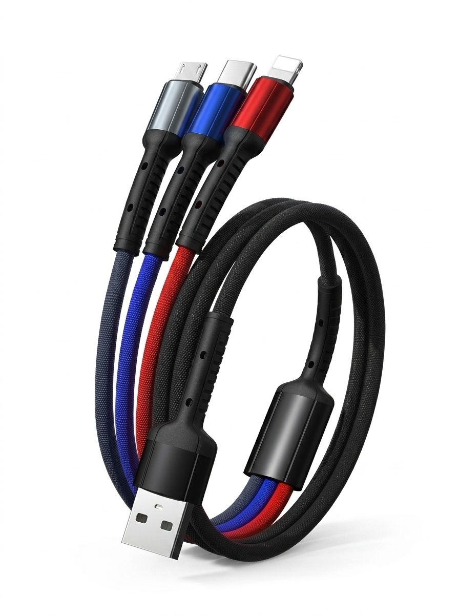 66W 3-in-1 Multi Charging Cable, Universal Braided Fast Charger Cord (480Mbps) for Type-C, Micro USB, iPhone