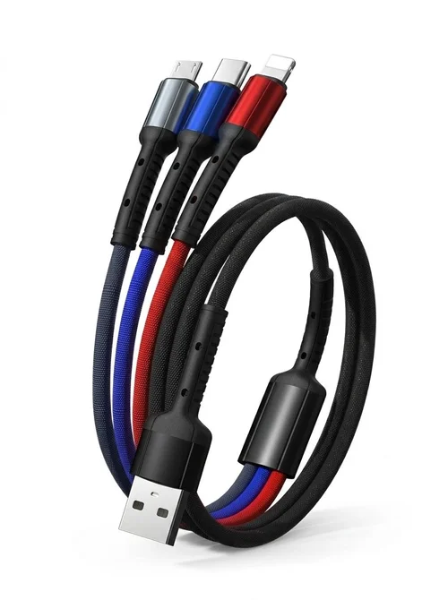 66W 3-in-1 Multi Charging Cable, Universal Braided Fast Charger Cord (480Mbps) for Type-C, Micro USB, iPhone