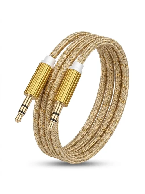 Premium Braided 3.5mm AUX Audio Cable, Gold-Plated Auxiliary Cord for Car, Speakers