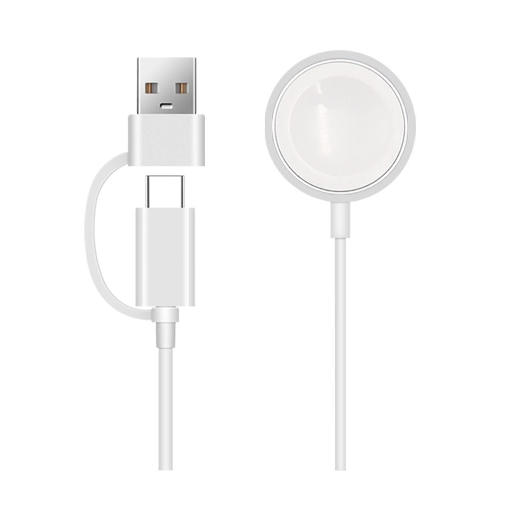 5W Magnetic Smartwatch Wireless Charger, Dual USB-A/C Connectors, Portable PC Charging Pad, White