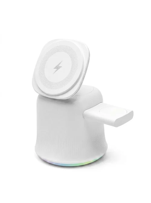 3-in-1 Foldable Magnetic Wireless Charger with RGB Light, 15W Fast Charging Station for iPhone, Watch & AirPods, White/Black