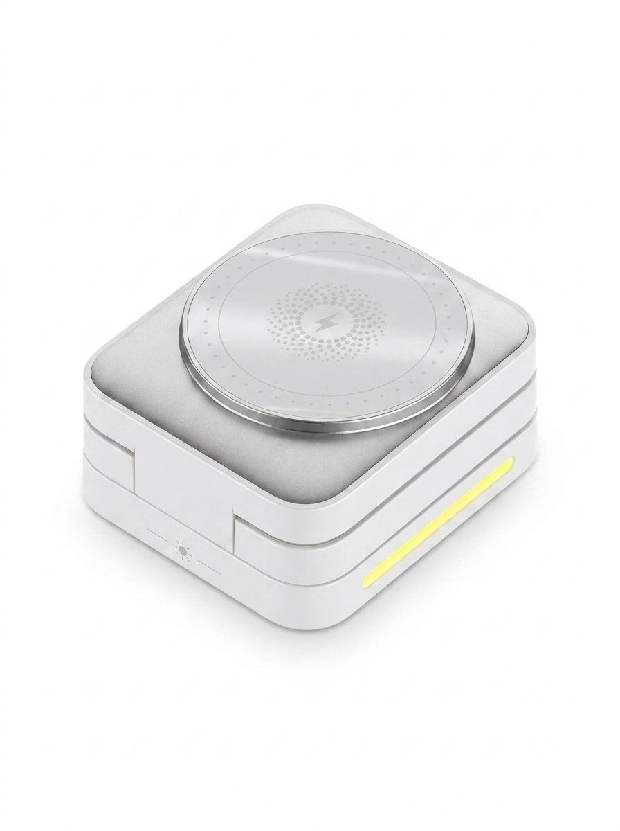 15W 3-in-1 Foldable Magnetic Wireless Charger Stand for Phone, Watch & Earbuds, Compact Fast Charging Station, White/Black